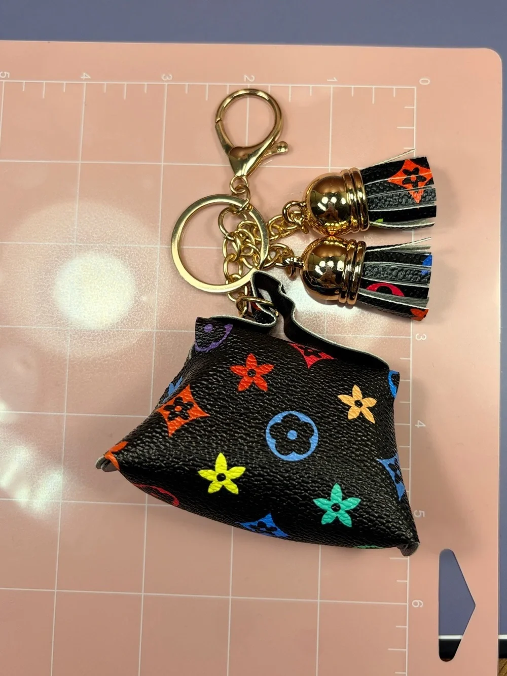 Luxe Black Mini Bag Keychain/Bag Charm Multicolor Monogram Print
